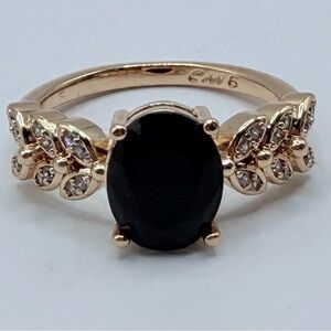 Sz6 PT10k YG gen Black spinel/onyx? Leaf diamond accents Gorg! Unmarked! As is